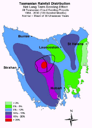 Tasmanian cloud seed rain anomaly